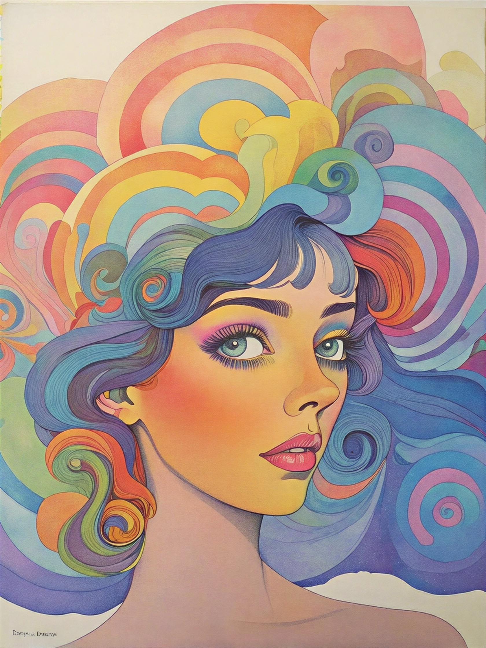Digital Artwork of Woman with Rainbow Hair and Makeup