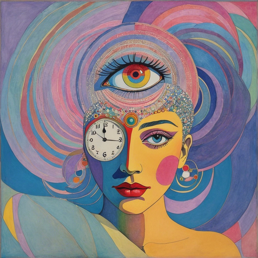Colorful Portrait of a Woman with Surreal Elements