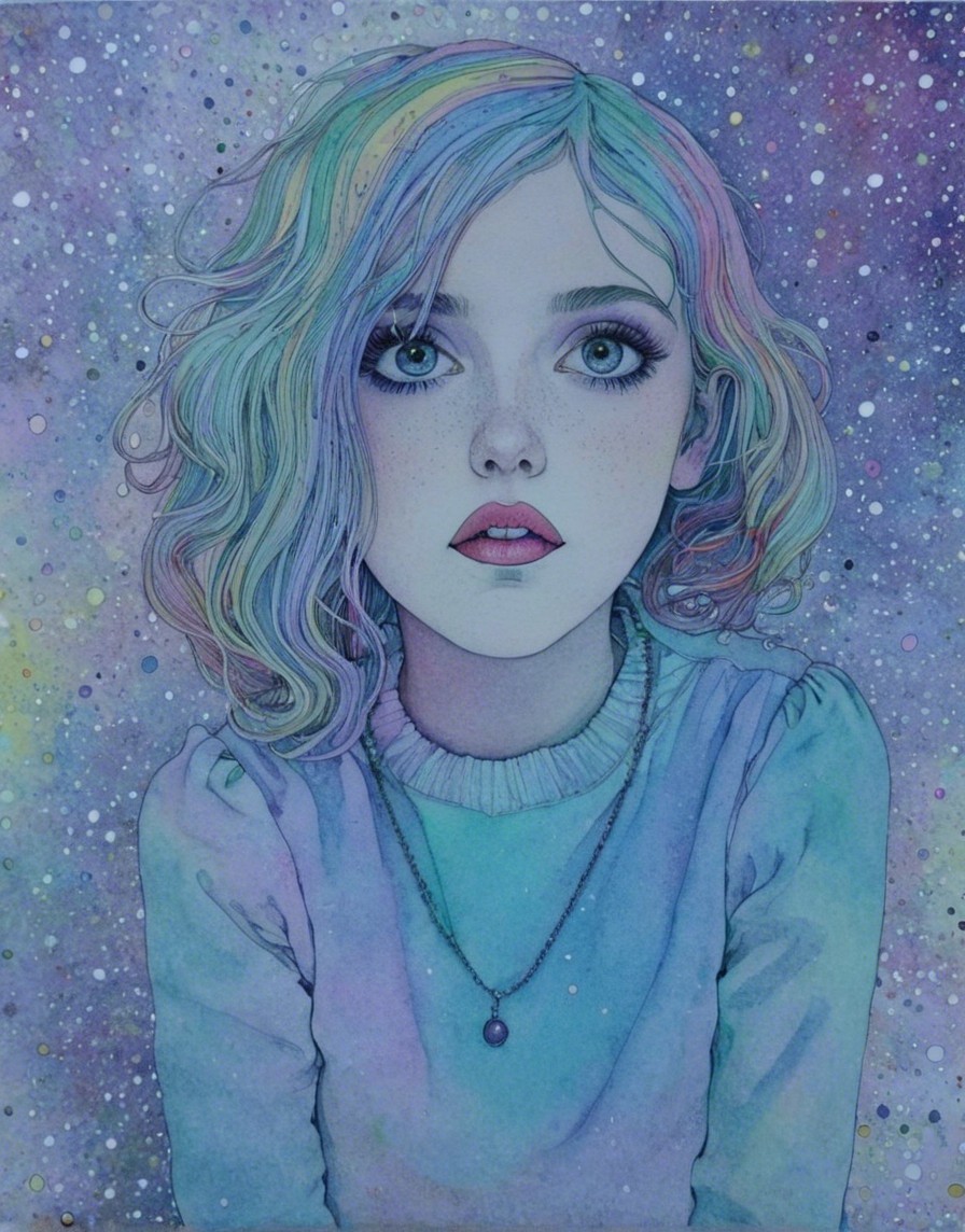 Whimsical Portrait of a Girl with Pastel Hair