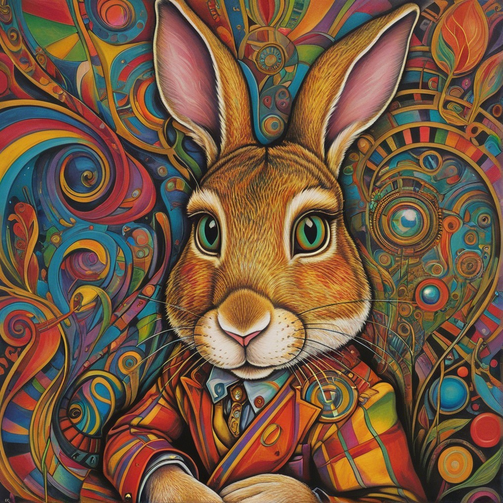Whimsical Illustration of Colorful Rabbit in Suit