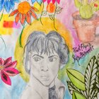 Whimsical Watercolor of Girl Surrounded by Flowers