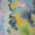 Surreal Landscape with Exaggerated Figure and Balloons