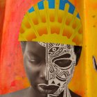 Portrait of a Woman with Dual Color Themes and Patterns