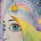 Colorful Portrait of a Woman in Cosmic Landscape
