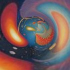 Cartoonish dragon in vibrant, mystical background