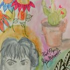 Whimsical Illustration of a Girl with Flowers and Orbs