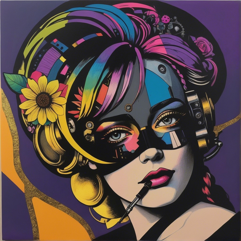 Vibrant Portrait of a Woman with Futuristic Elements