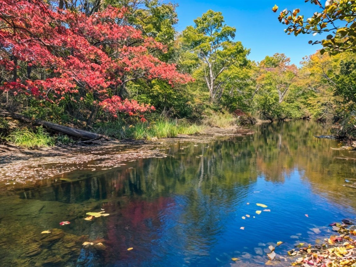 Serene River in Vibrant Autumn Landscape