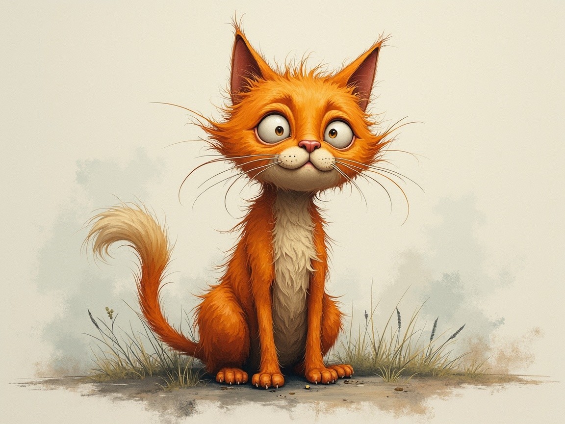 Whimsical Cartoon Orange Cat in Green Grass
