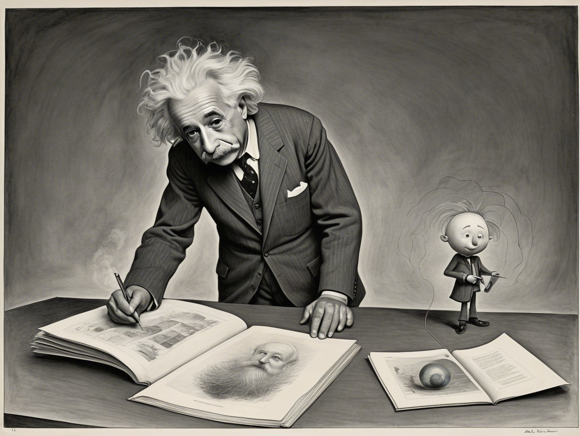 Whimsical Illustration of a Scientist and Cartoon Character