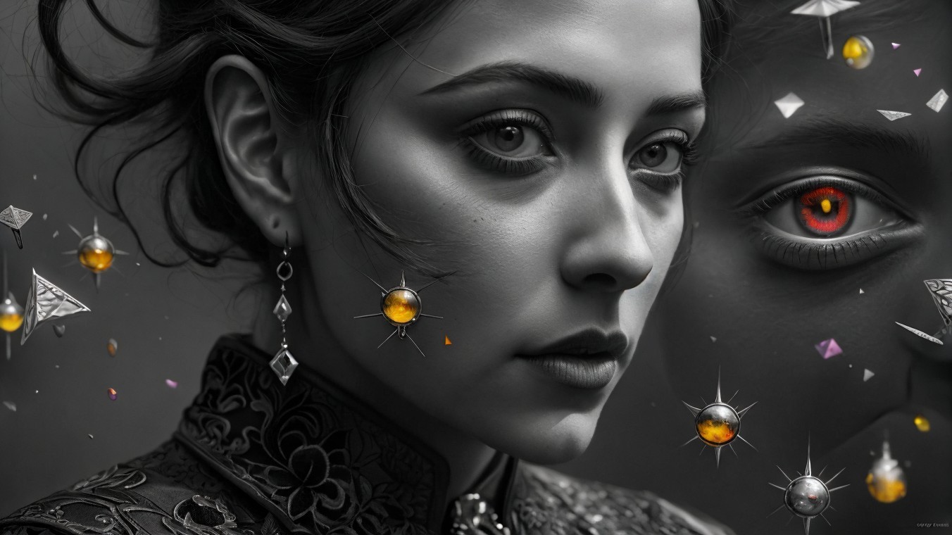Black-and-White Portrait with Mystical Elements