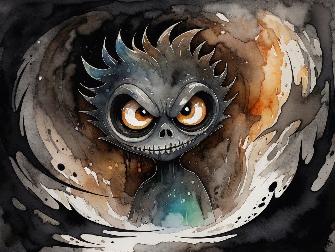Cartoon Character with Skull Face and Vibrant Colors