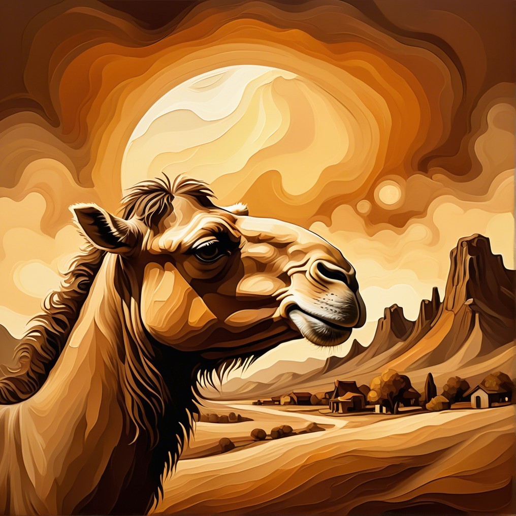 Stylized Camel in Earthy Tones with Desert Landscape
