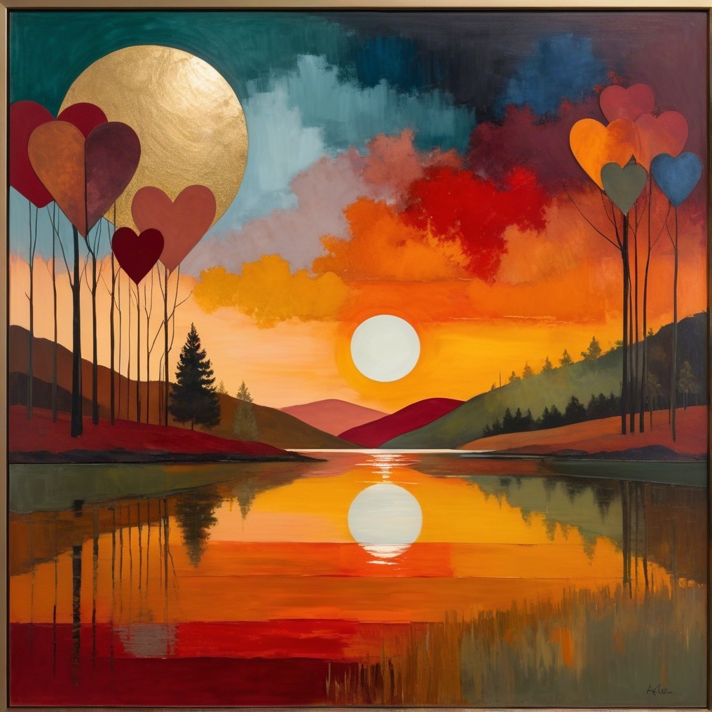 Vibrant Sunset Reflection in a Serene Lake Landscape