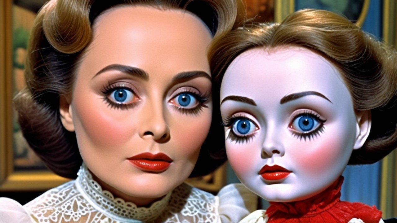 Woman and Lifelike Doll with Blue Eyes in Elegant Setting