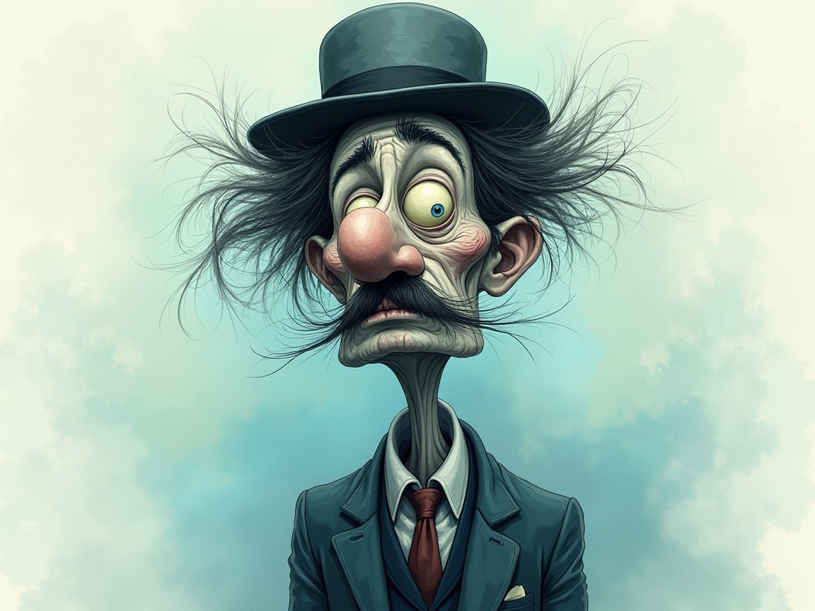 Whimsical Character with Exaggerated Features and Attire