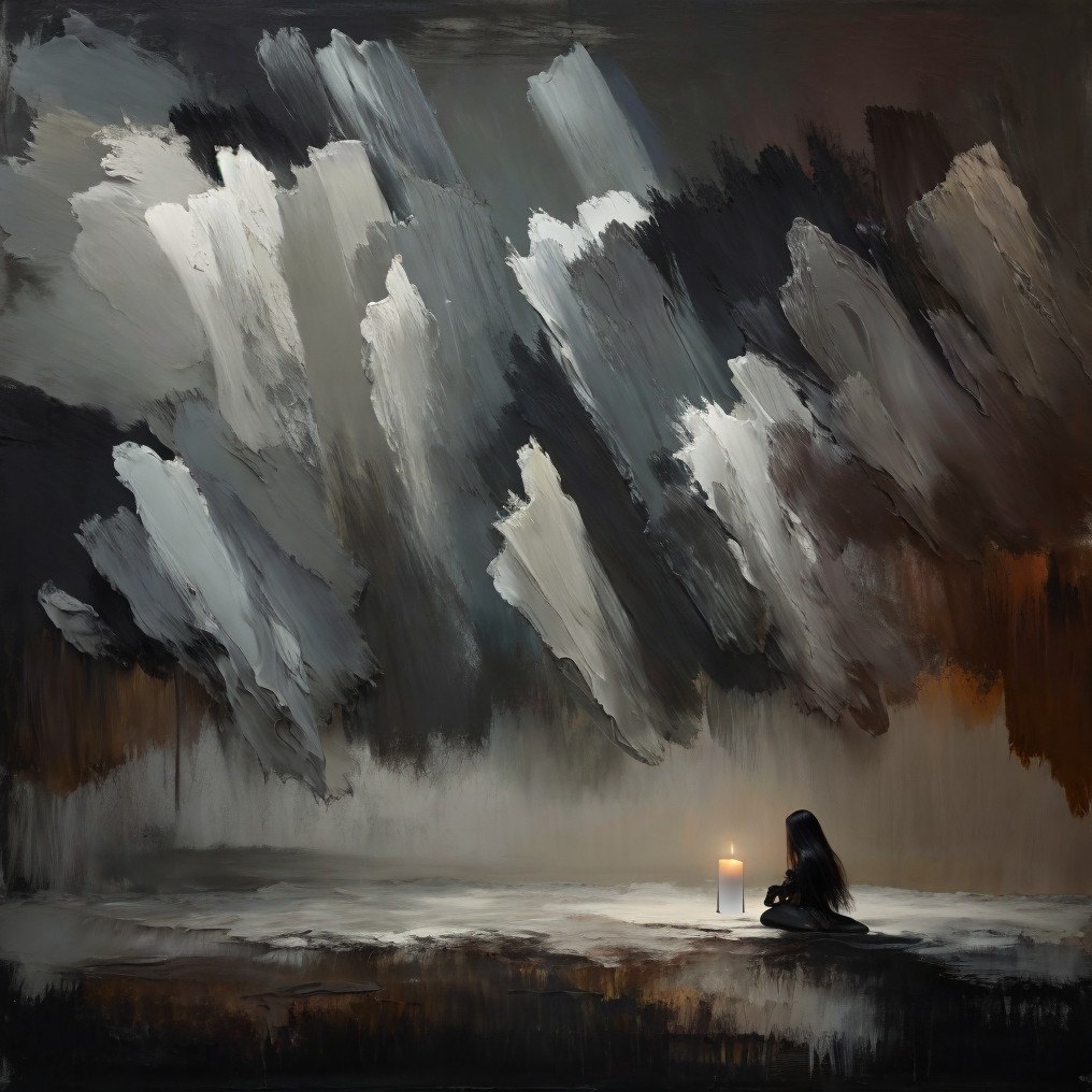 Solitary Figure in Dark Setting with Candlelight