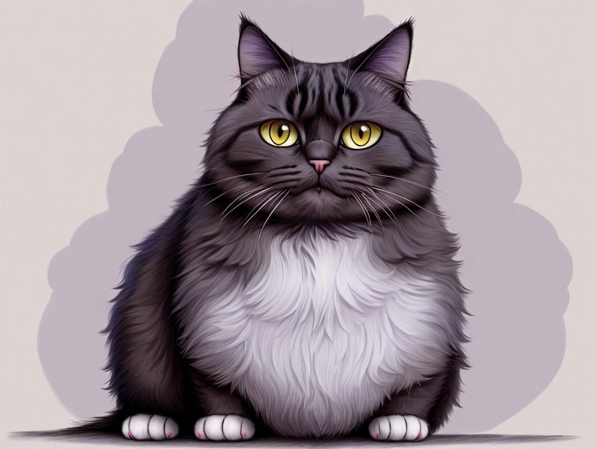 Fluffy Gray and White Cat with Expressive Eyes