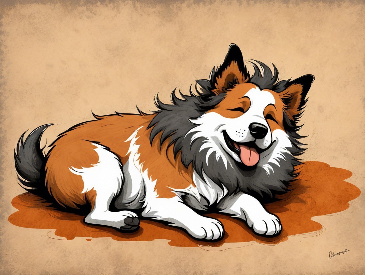 Cartoon Dog Relaxing on Warm Textured Background
