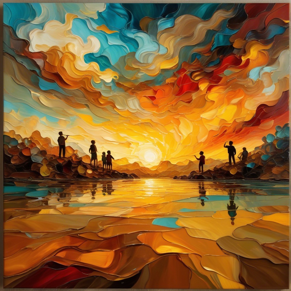 Vibrant Sunset Reflection Over Water with Silhouettes