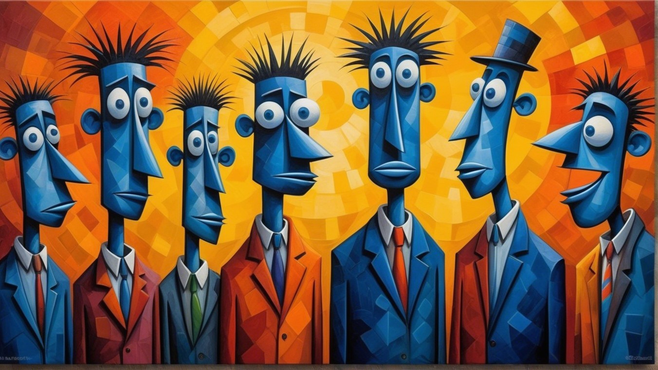 Colorful Painting of Seven Stylized Characters