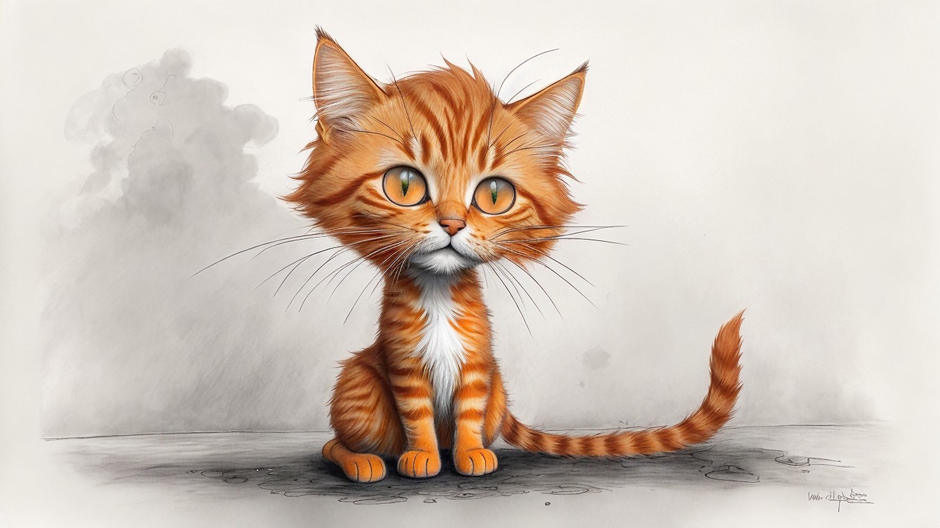Digitally Illustrated Orange Tabby Cat with Charm