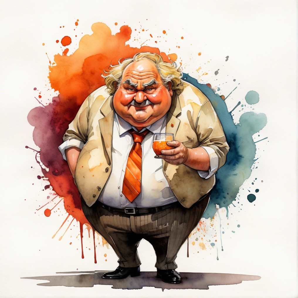 Humorous Caricature of a Plump Middle-Aged Man