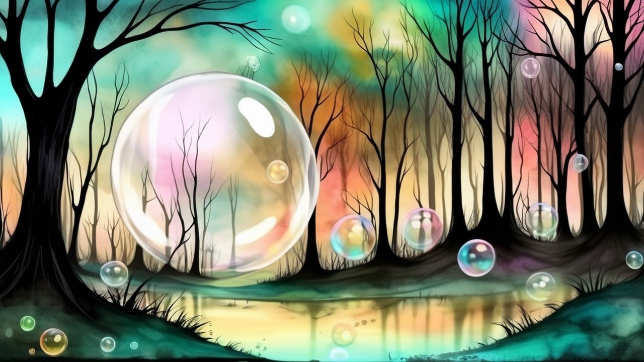 Surreal Landscape with Dark Trees and Dreamy Sky