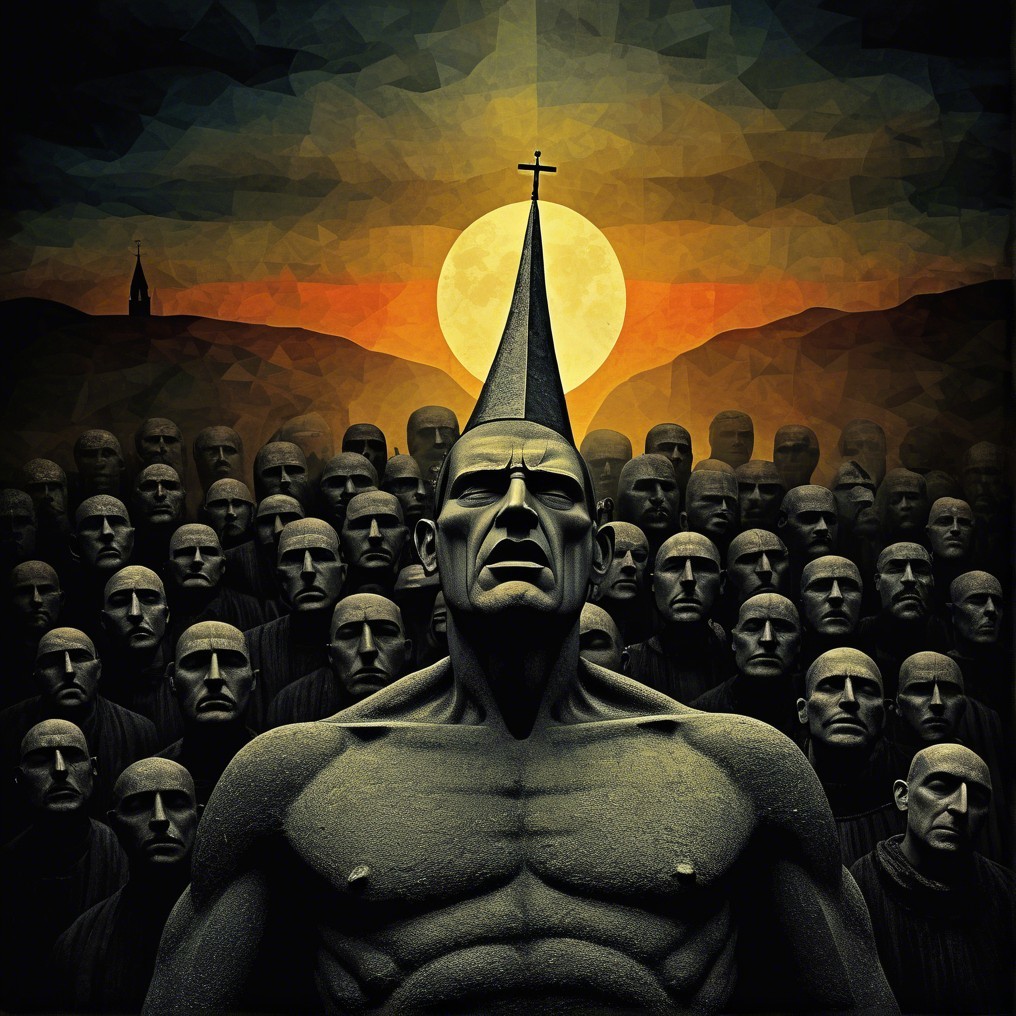 Dramatic Low-Poly Scene of Power and Conformity