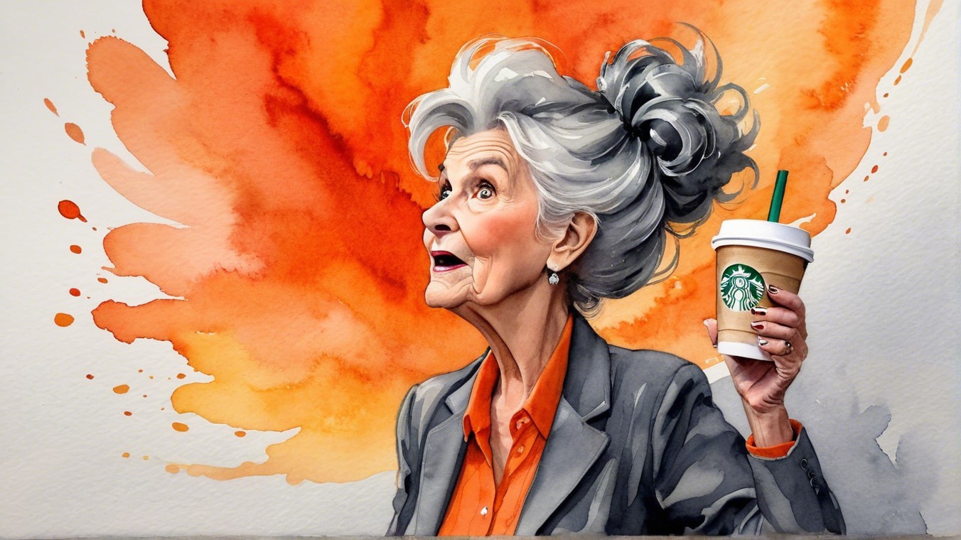 Elderly Woman in Gray Blazer with Vibrant Background
