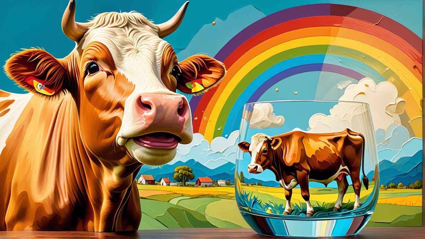 Close-Up Illustration of a Cow in a Scenic Landscape