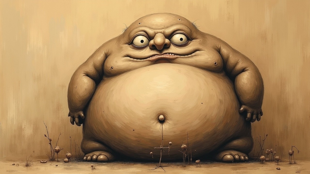 Cartoonish Figure with Exaggerated Features in Minimalism