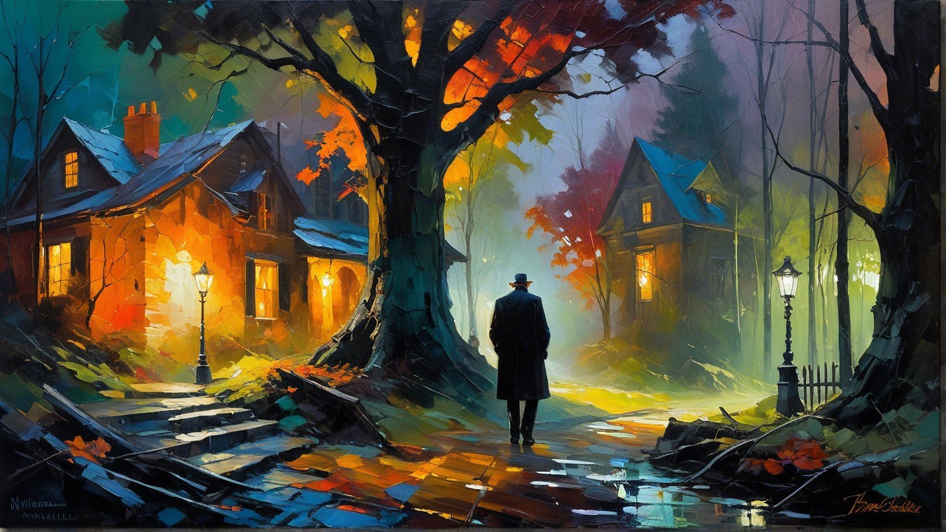Autumn Scene with Figure on Winding Path and Trees