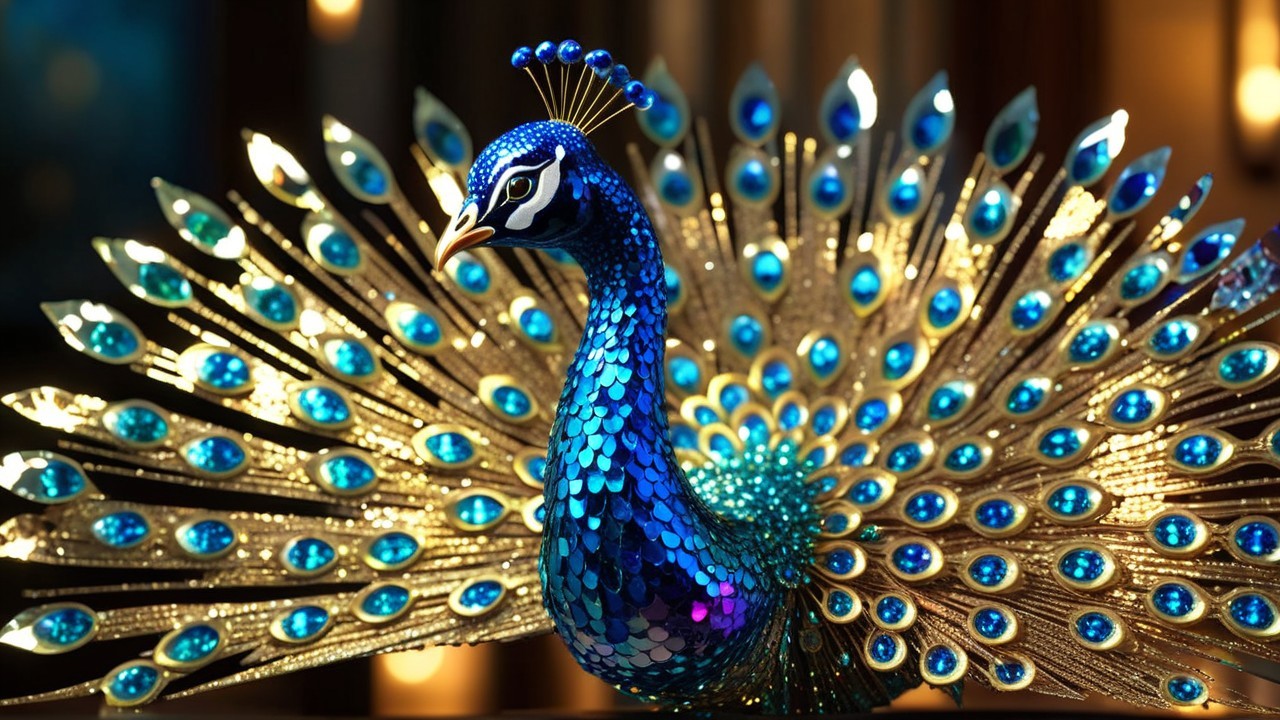 Vibrant Peacock Figurine with Detailed Feather Design