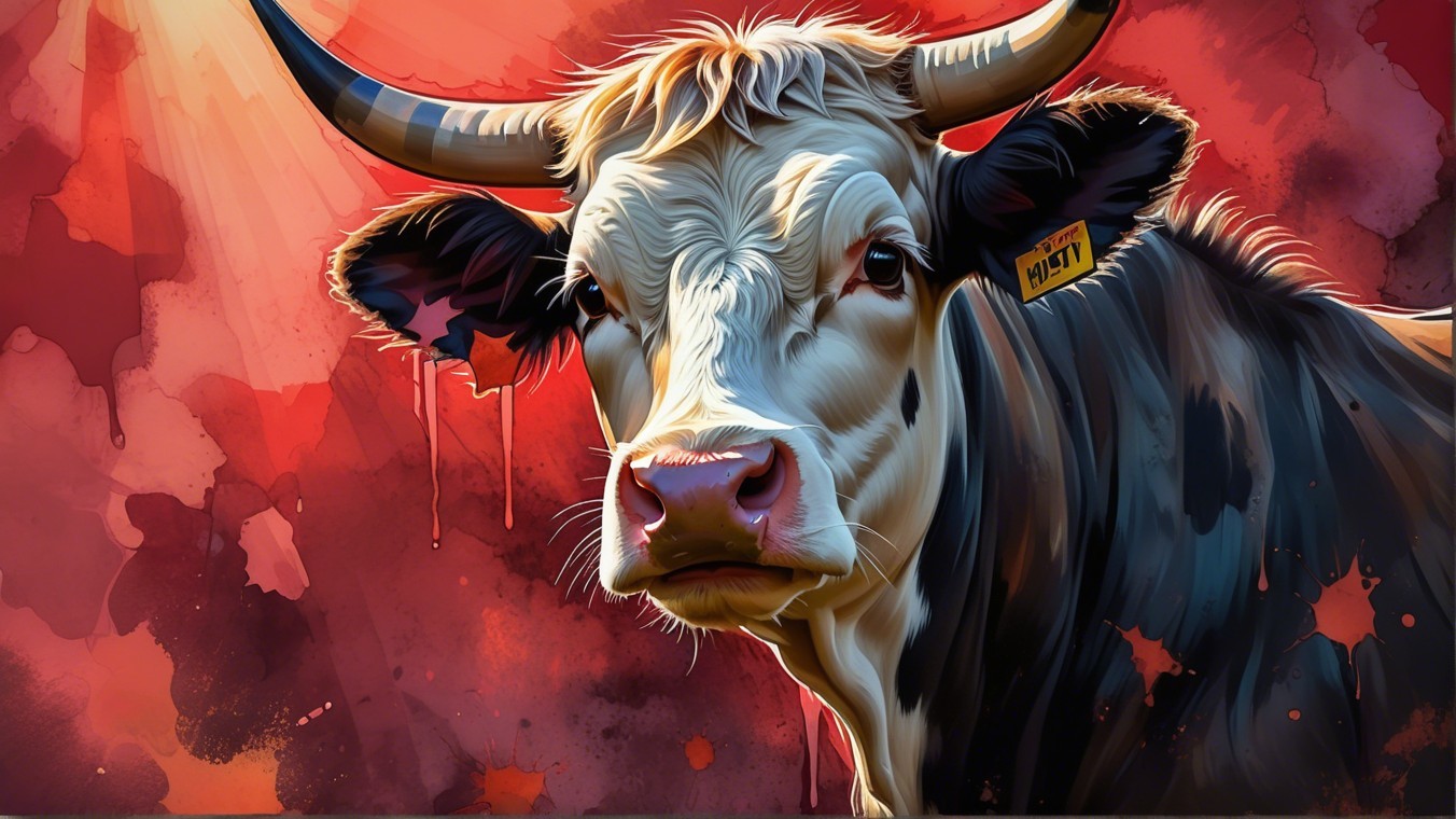 Close-up Illustration of a Cow with Bold Colors