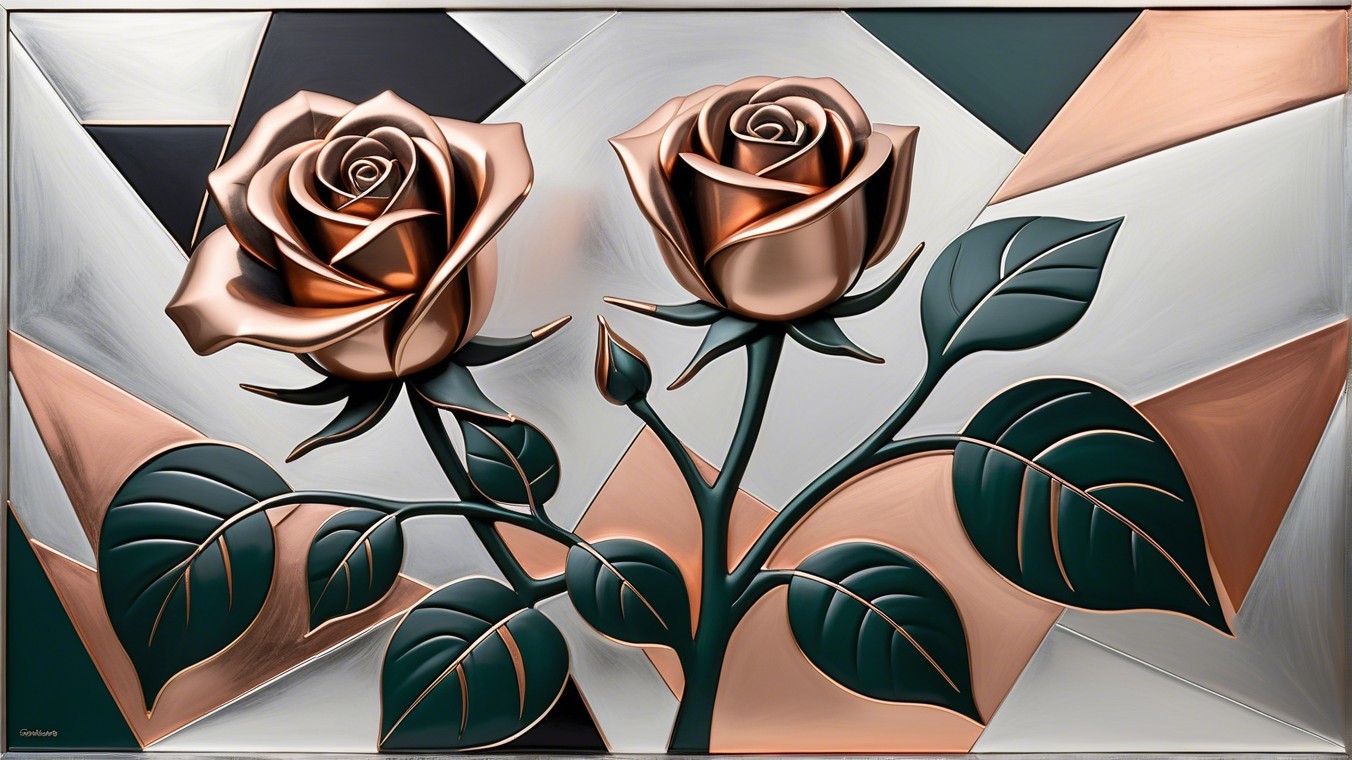 Modern Metallic Roses Against Abstract Geometric Background