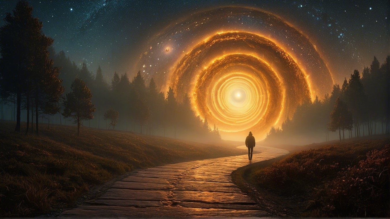 Solitary Figure on Winding Path in Serene Forest