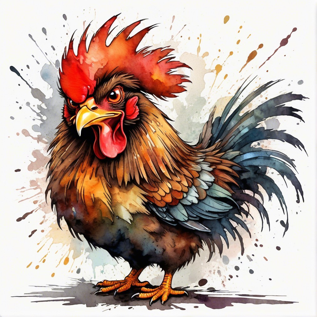 Vividly Illustrated Rooster with Colorful Feathers