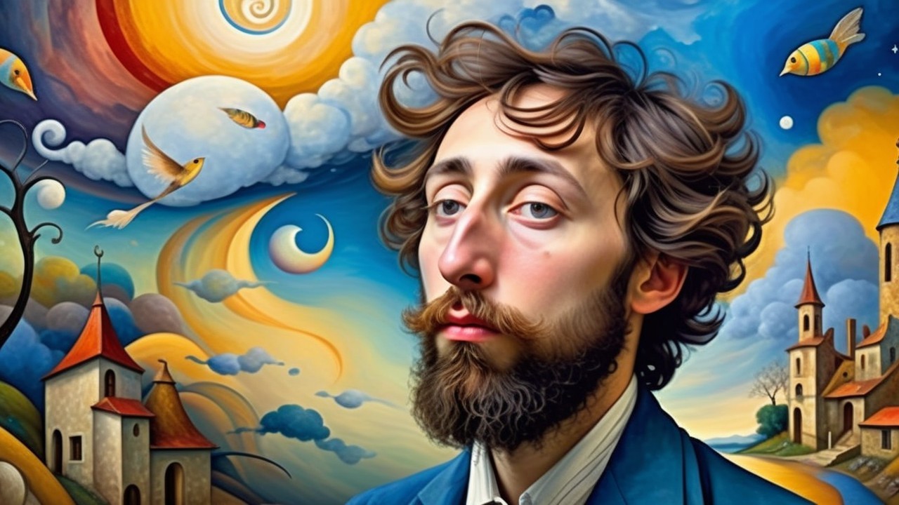 Surreal Portrait of a Man in a Whimsical Landscape