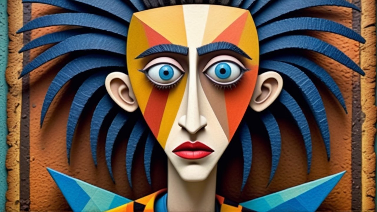 Stylized Portrait with Exaggerated Features and Colors