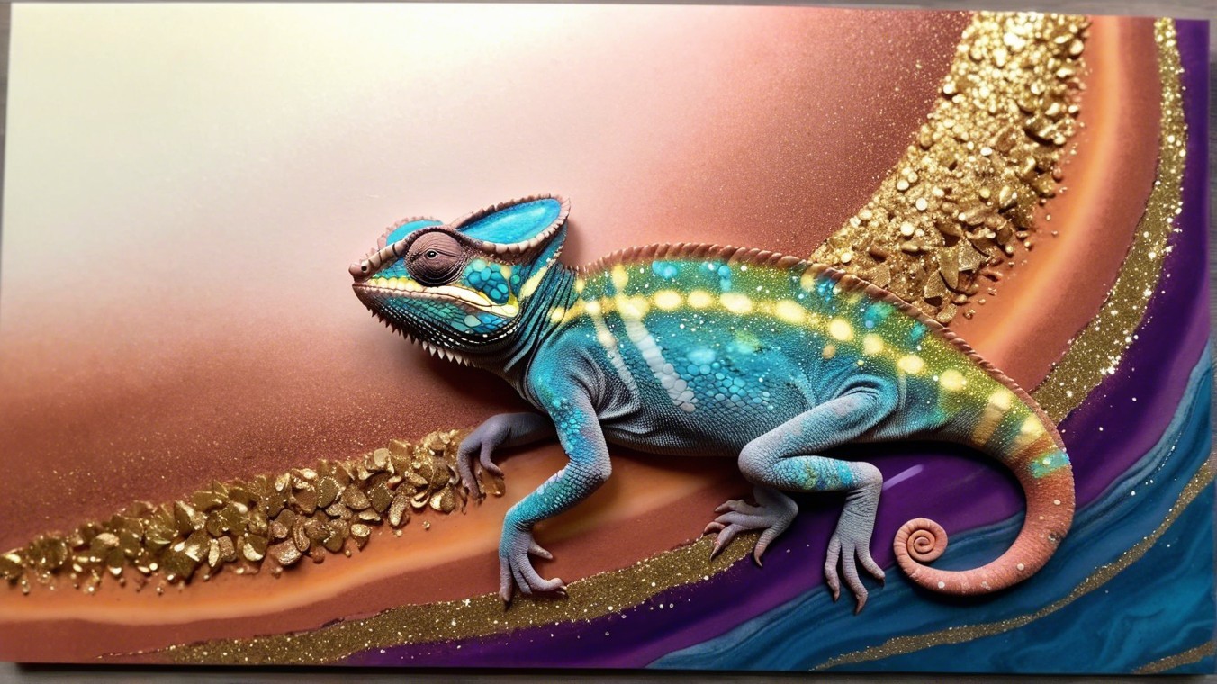 Vividly Painted Chameleon in Colorful Background