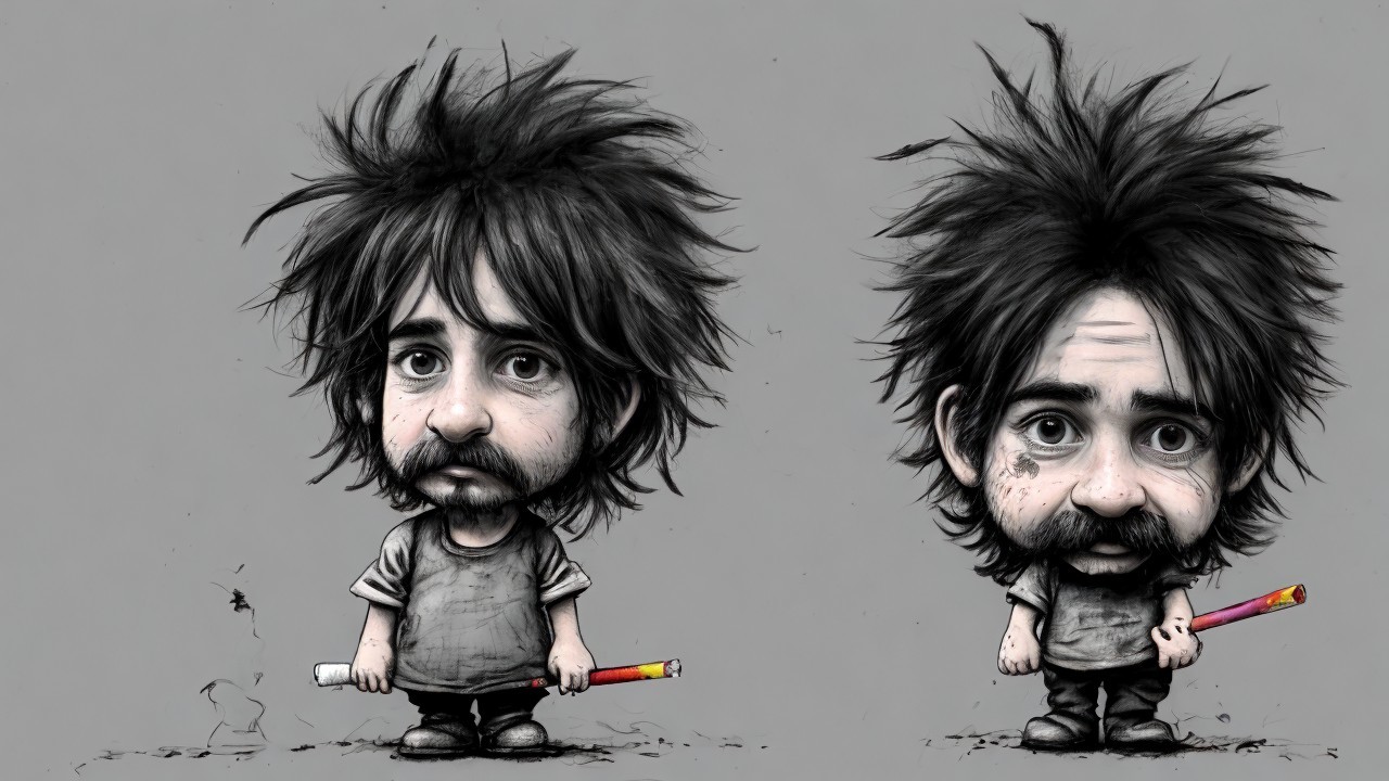 Cartoonish Characters with Exaggerated Features and Sticks