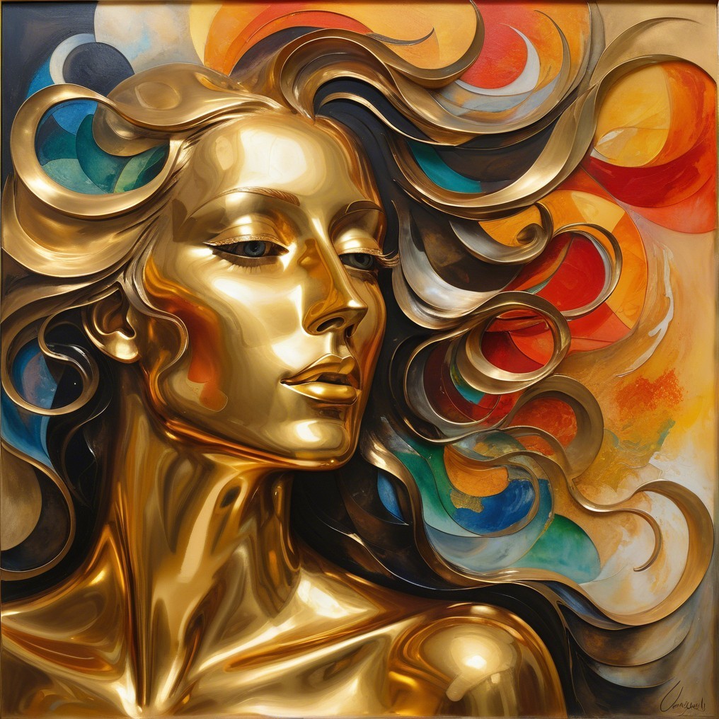 Portrait of a Woman with Golden Surface and Vibrant Background