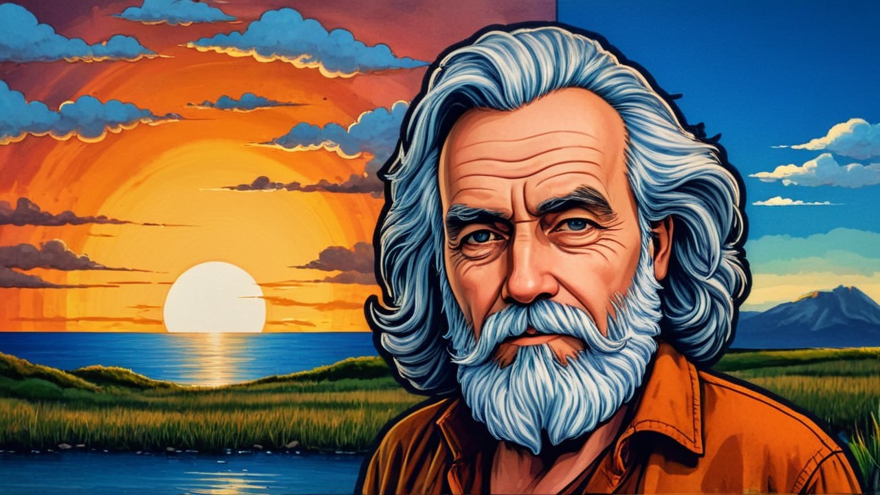 Stylized Portrait of an Older Man at Sunset
