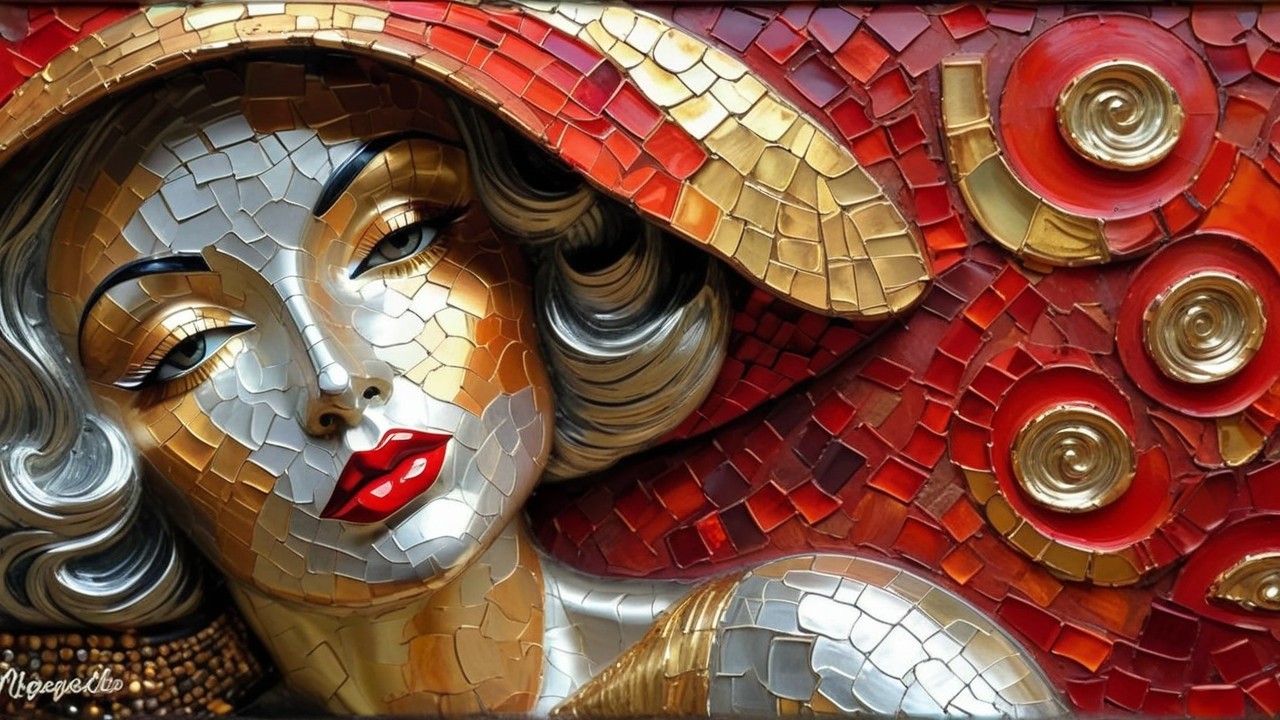 Mosaic Portrait of a Woman with Elegant Hat