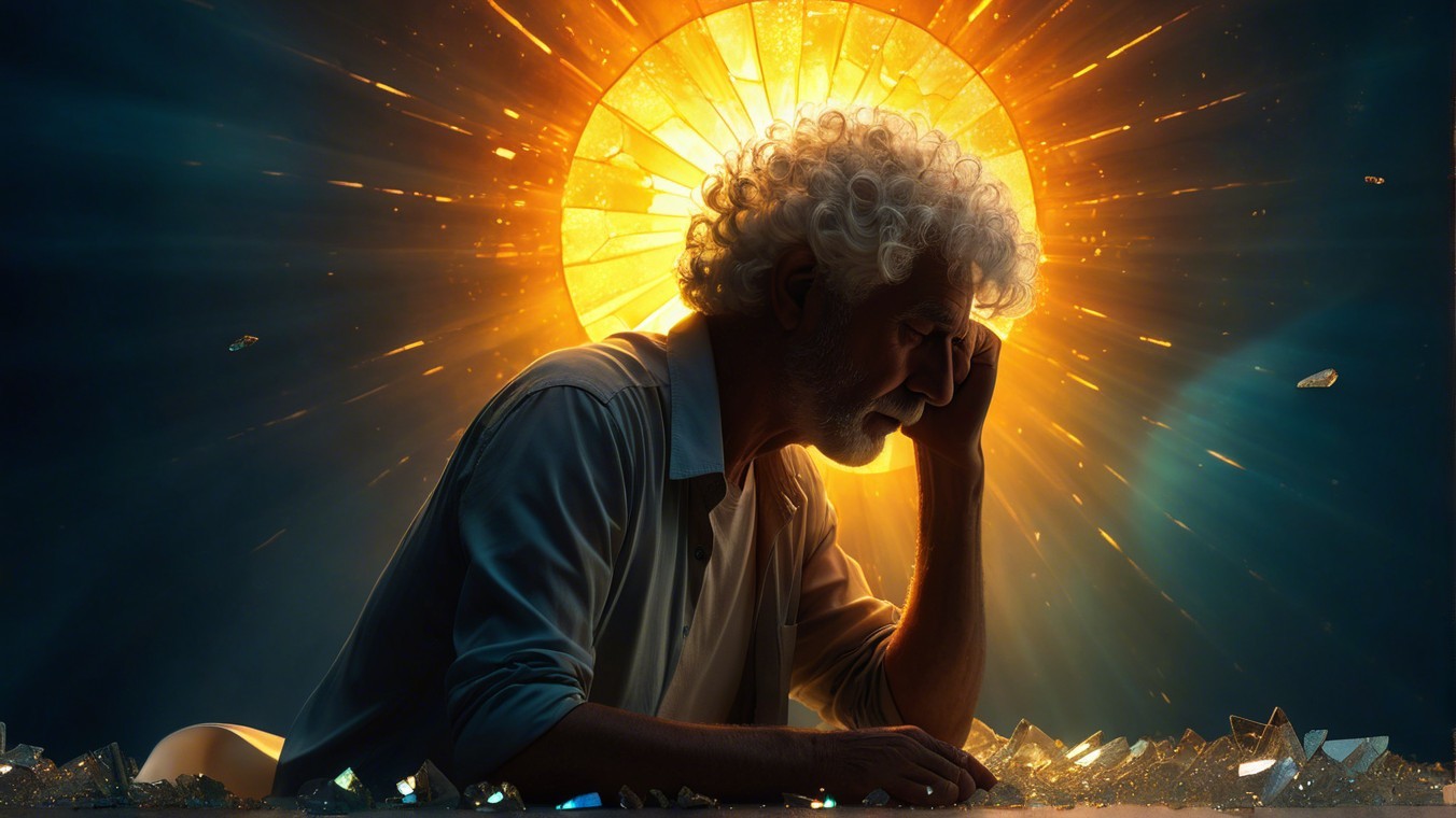 Contemplative Man with Sunburst and Glass Shards