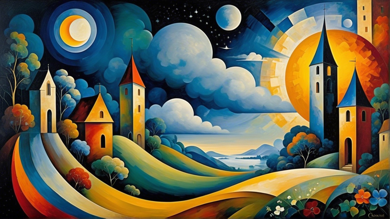 Vibrant Landscape with Whimsical Towers and Trees