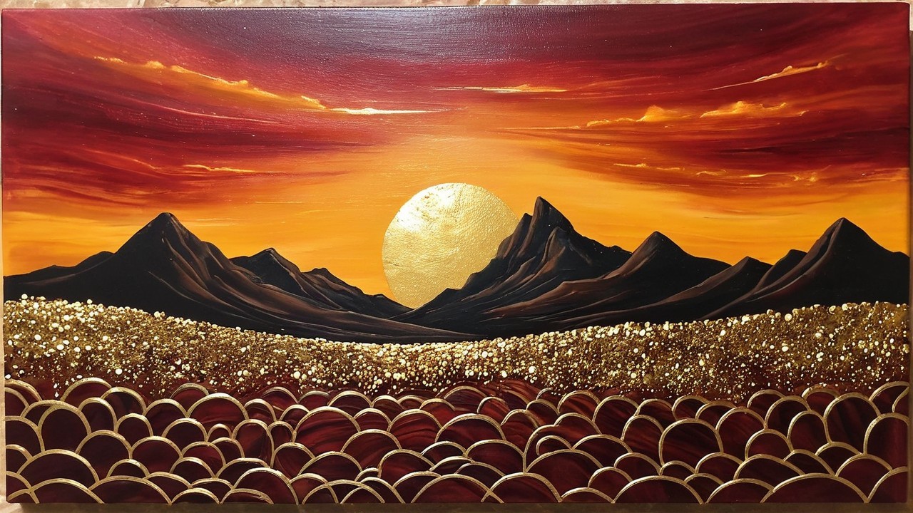 Vibrant Sunset Landscape with Mountain Silhouettes