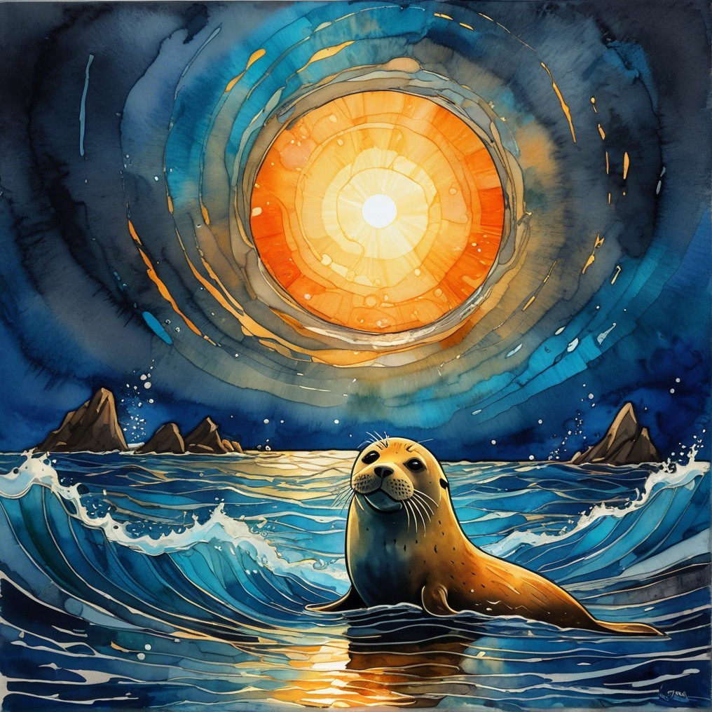 Charming Seal in Vibrant Blue Marine Scene