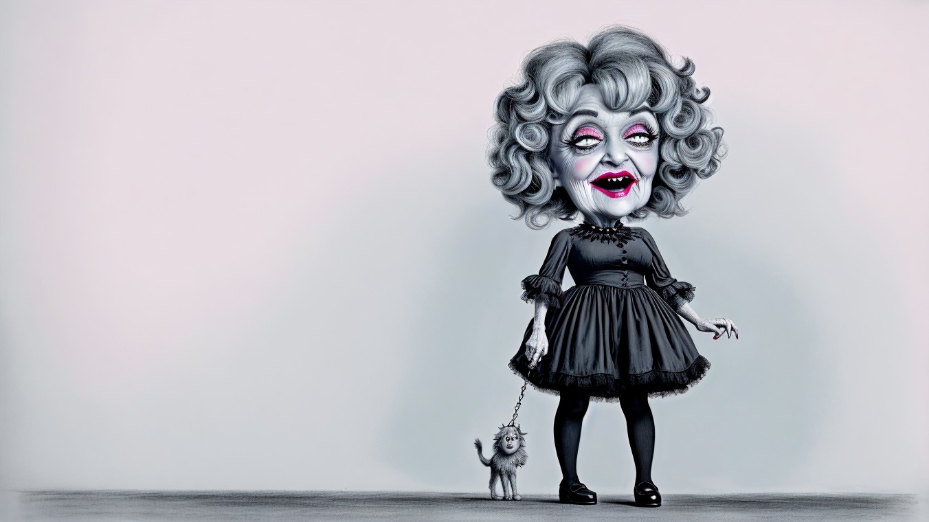 Whimsical Caricature of a Woman with a Dog